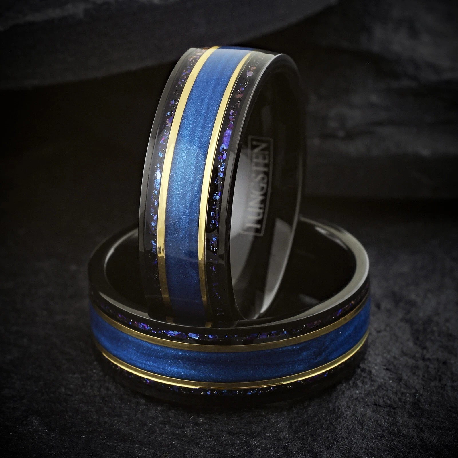 Black Tungsten Carbide Wedding Band Blue Sand Blue and Purple for Men