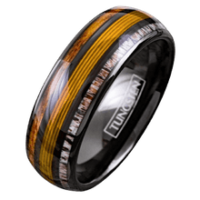 Load image into Gallery viewer, Men&#39;s Wedding Band Rings - Black Gold Fishing Line Whiskey Barrel Deer Antler - Wedding Rings for Men and Women
