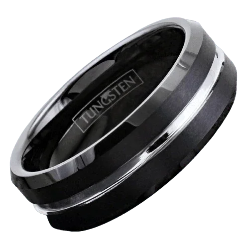 Men's Wedding Band Rings - Black Silver Line - Wedding Rings for Men and Women - Jewelry Store by Erik Rayo