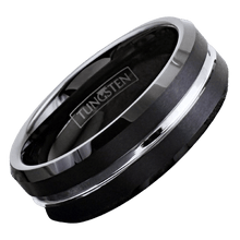 Load image into Gallery viewer, Men&#39;s Wedding Band Rings - Black Silver Line - Wedding Rings for Men and Women
