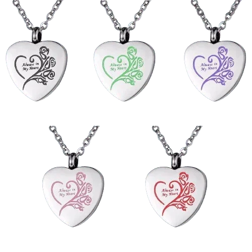 Cremation Urn Necklace Heart Ash Holder Keepsake Memorial Always in My Heart - Jewelry Store by Erik Rayo