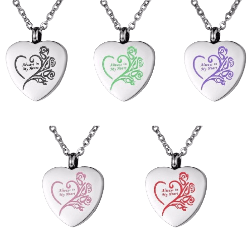 Cremation Urn Necklace Heart Ash Holder Keepsake Memorial Always in My Heart