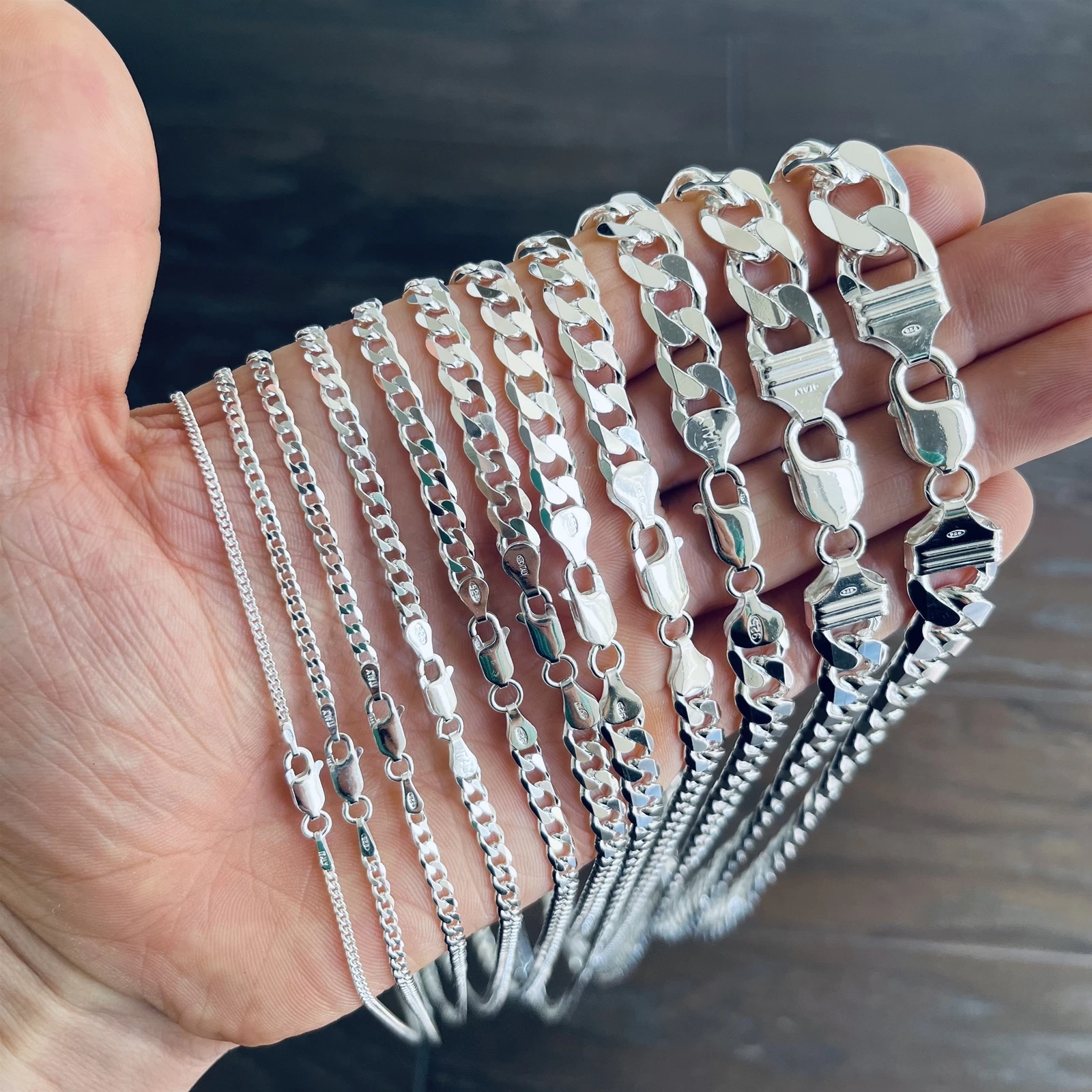 925 Sterling Silver Bracelets Cuban Curb Link for Men and Women