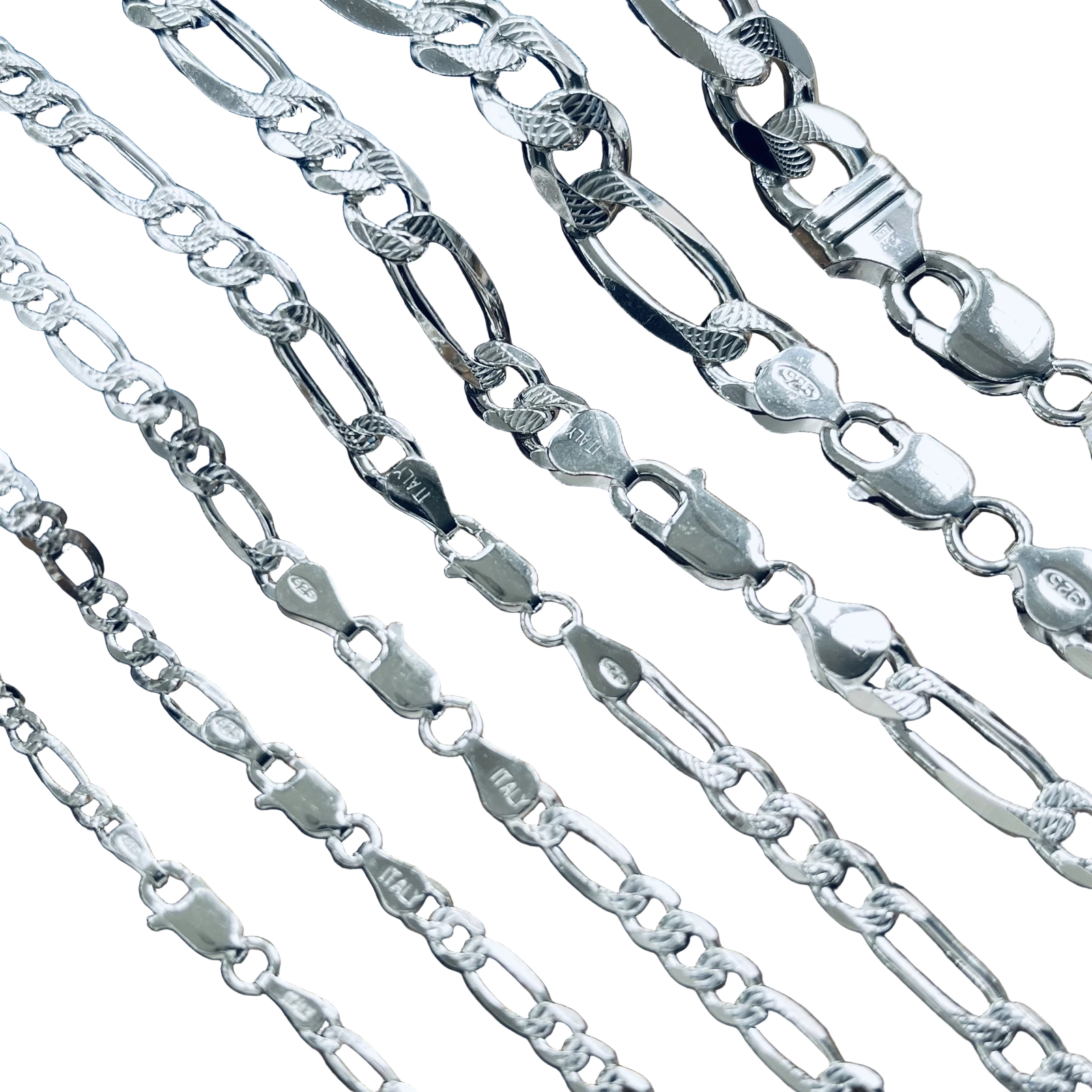 925 Sterling Silver Bracelets Figaro Diamond Cut for Men and Women