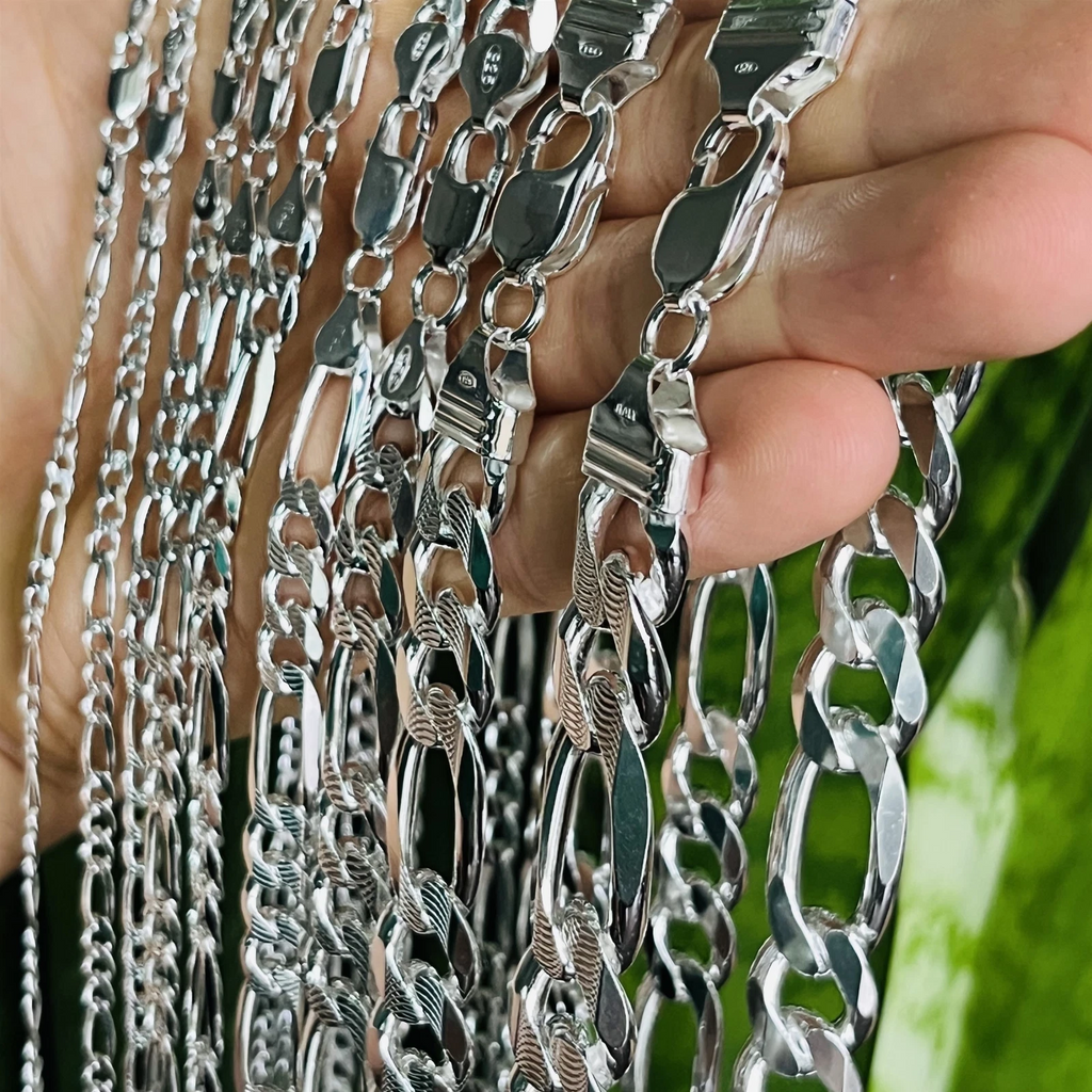 925 Sterling Silver Bracelets Figaro Diamond Cut for Men and Women