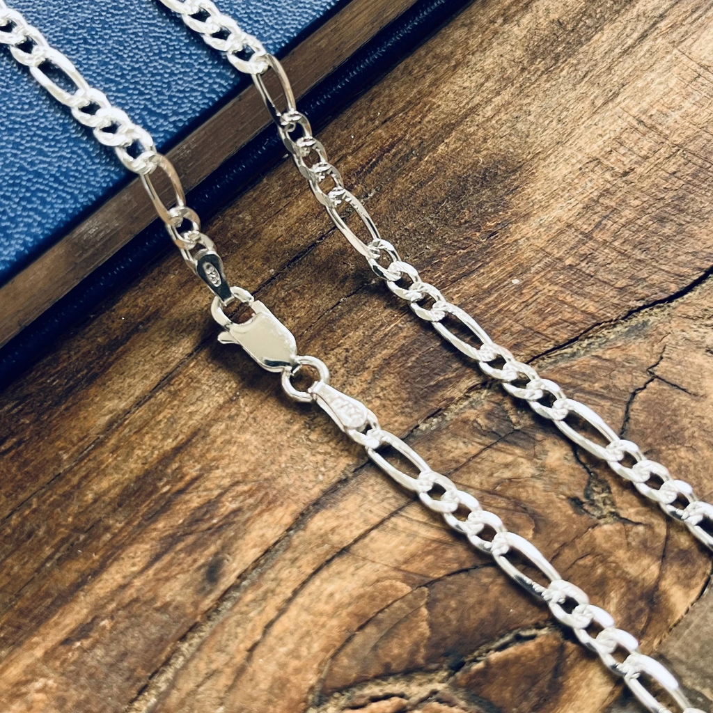 925 Sterling Silver Bracelets Figaro Diamond Cut for Men and Women