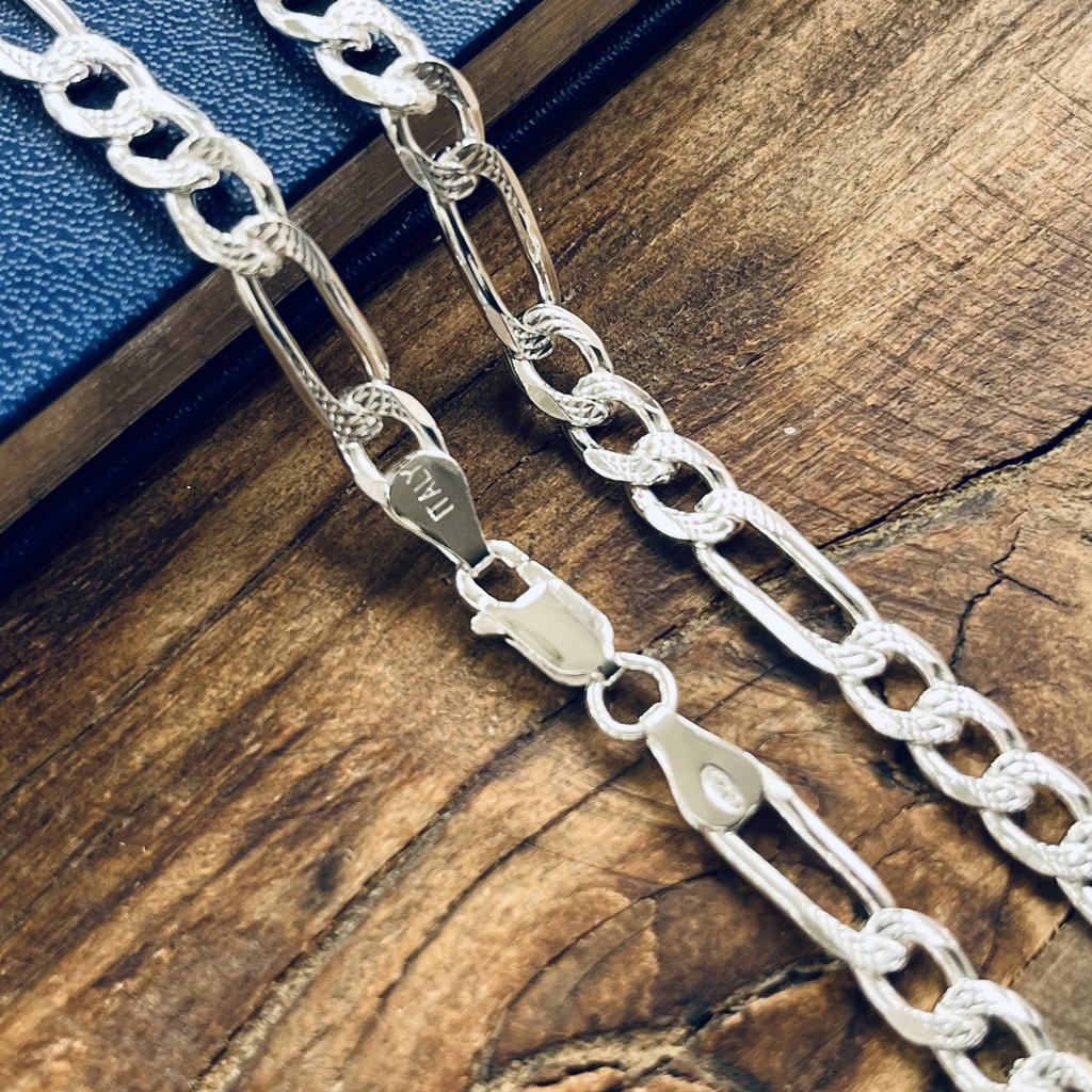 925 Sterling Silver Bracelets Figaro Diamond Cut for Men and Women