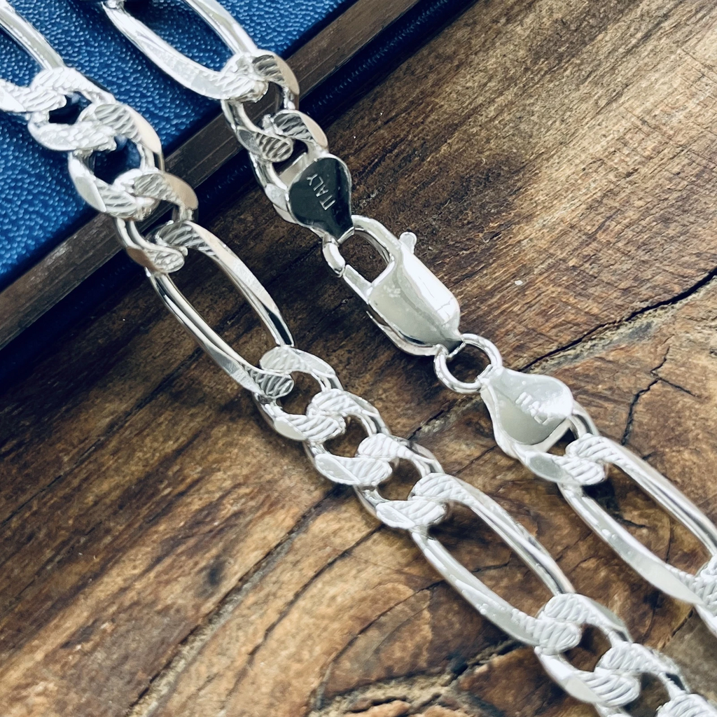 925 Sterling Silver Bracelets Figaro Diamond Cut for Men and Women