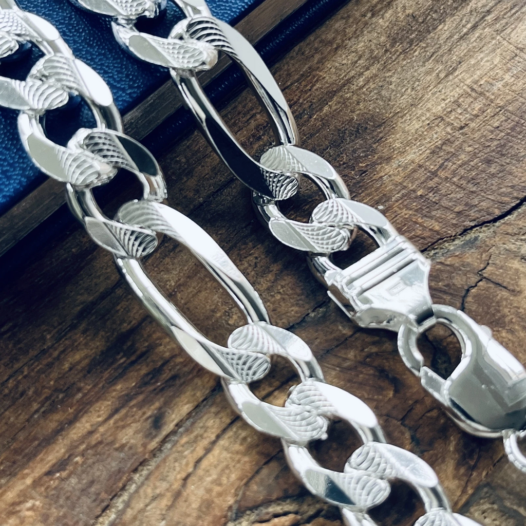 925 Sterling Silver Bracelets Figaro Diamond Cut for Men and Women