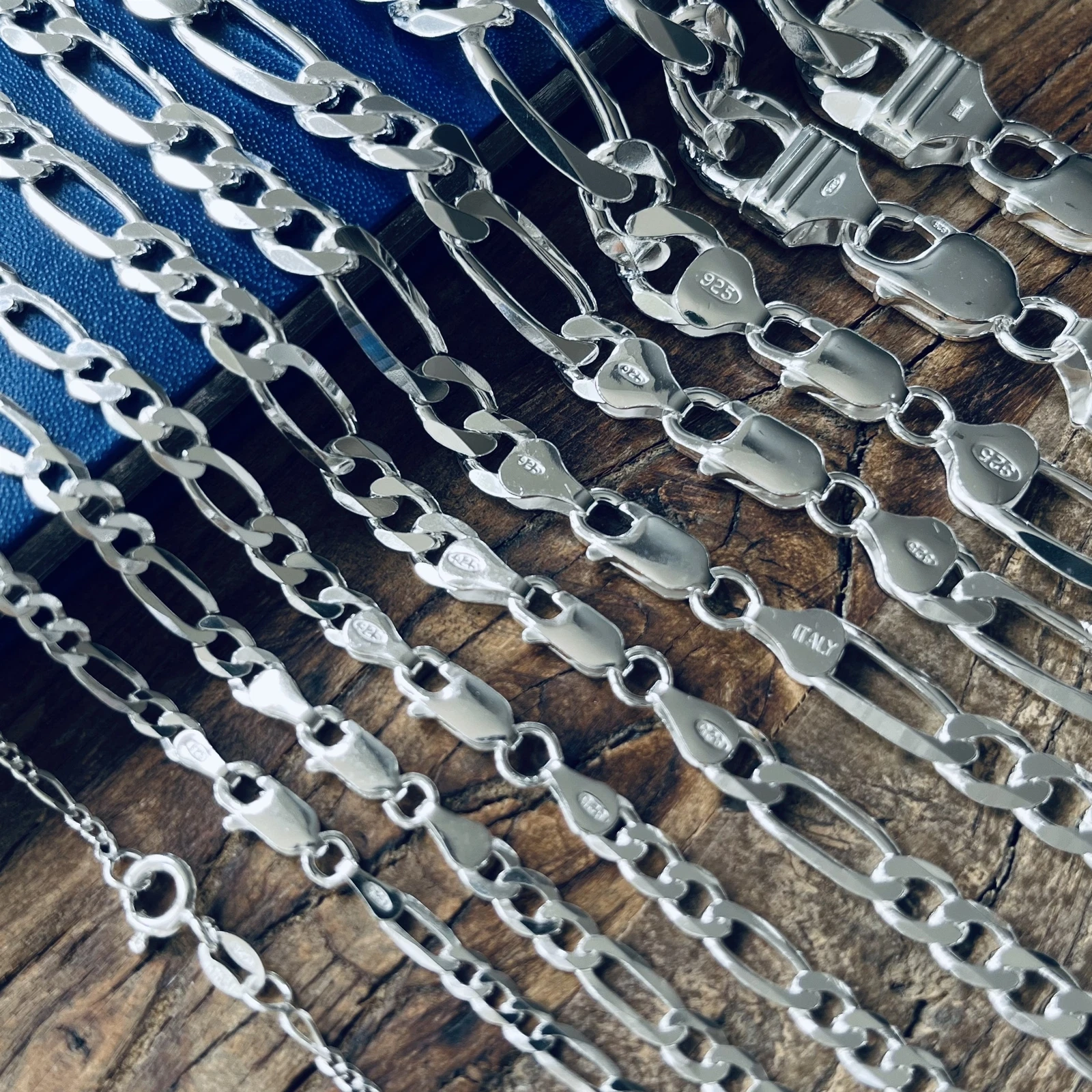 Necklace for Men Women Real Solid 925 Sterling Silver Italian Figaro Chain