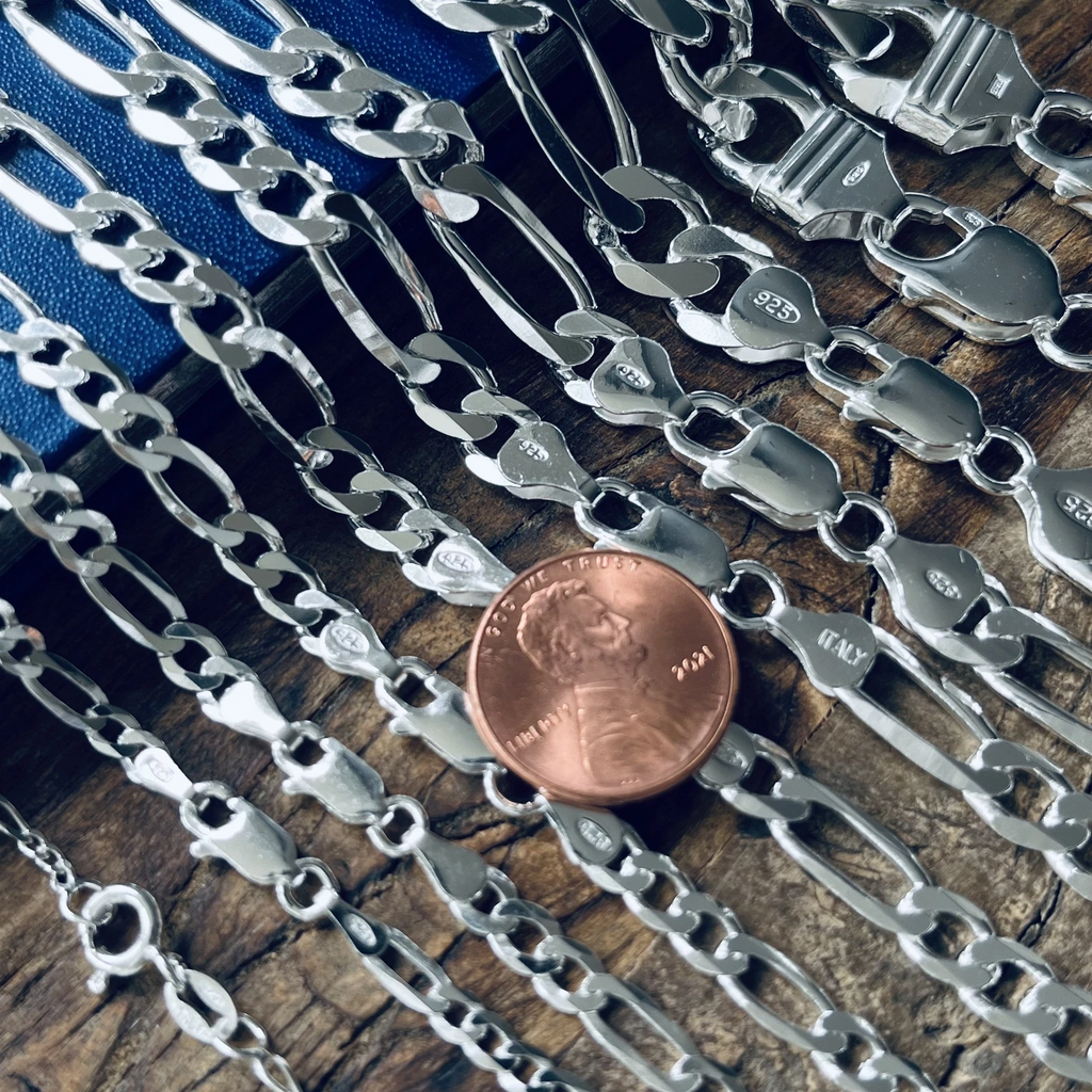 Necklace for Men Women Real Solid 925 Sterling Silver Italian Figaro Chain