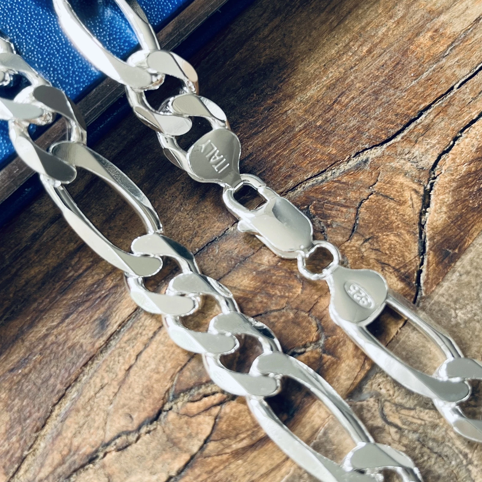 Necklace for Men Women Real Solid 925 Sterling Silver Italian Figaro Chain