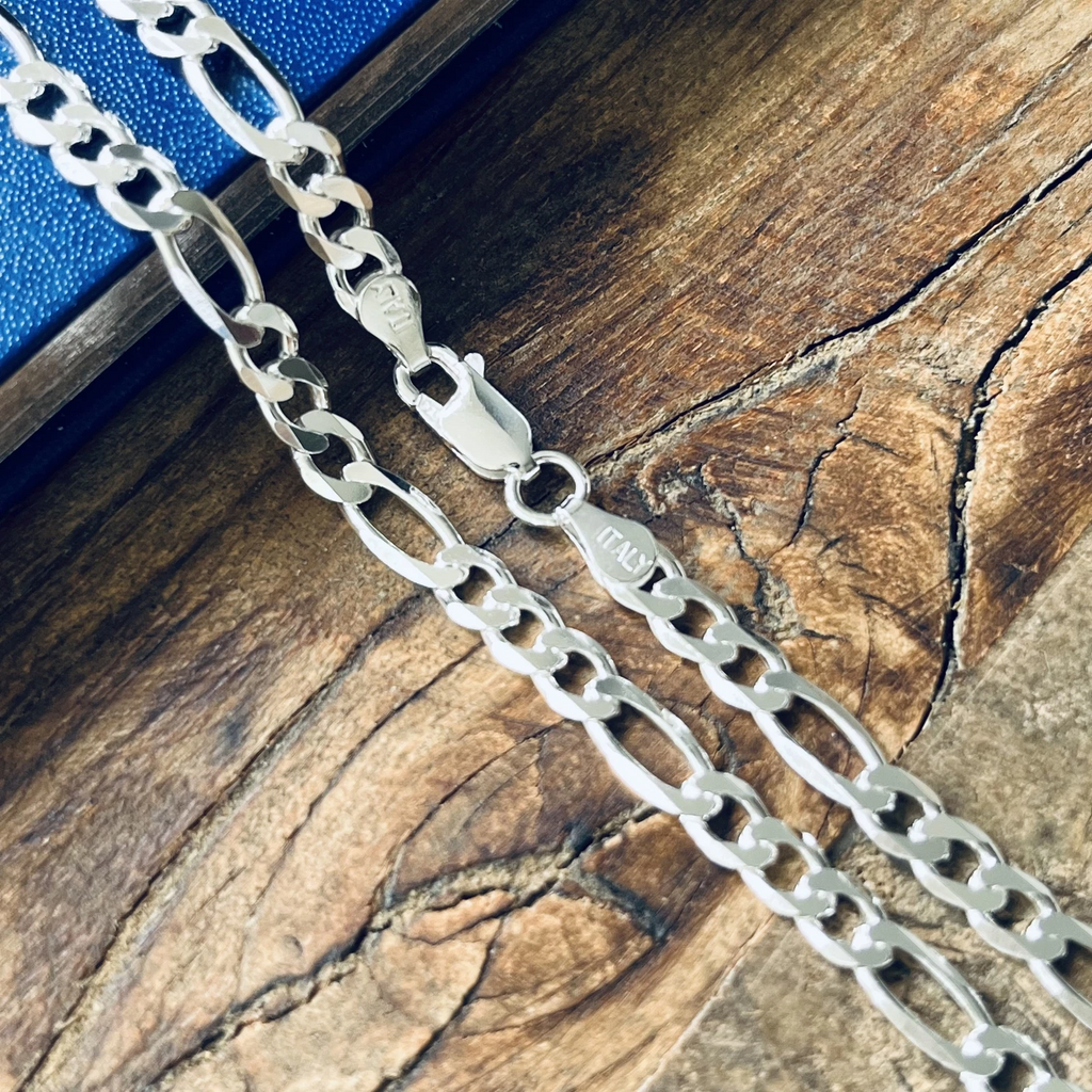 Necklace for Men Women Real Solid 925 Sterling Silver Italian Figaro Chain
