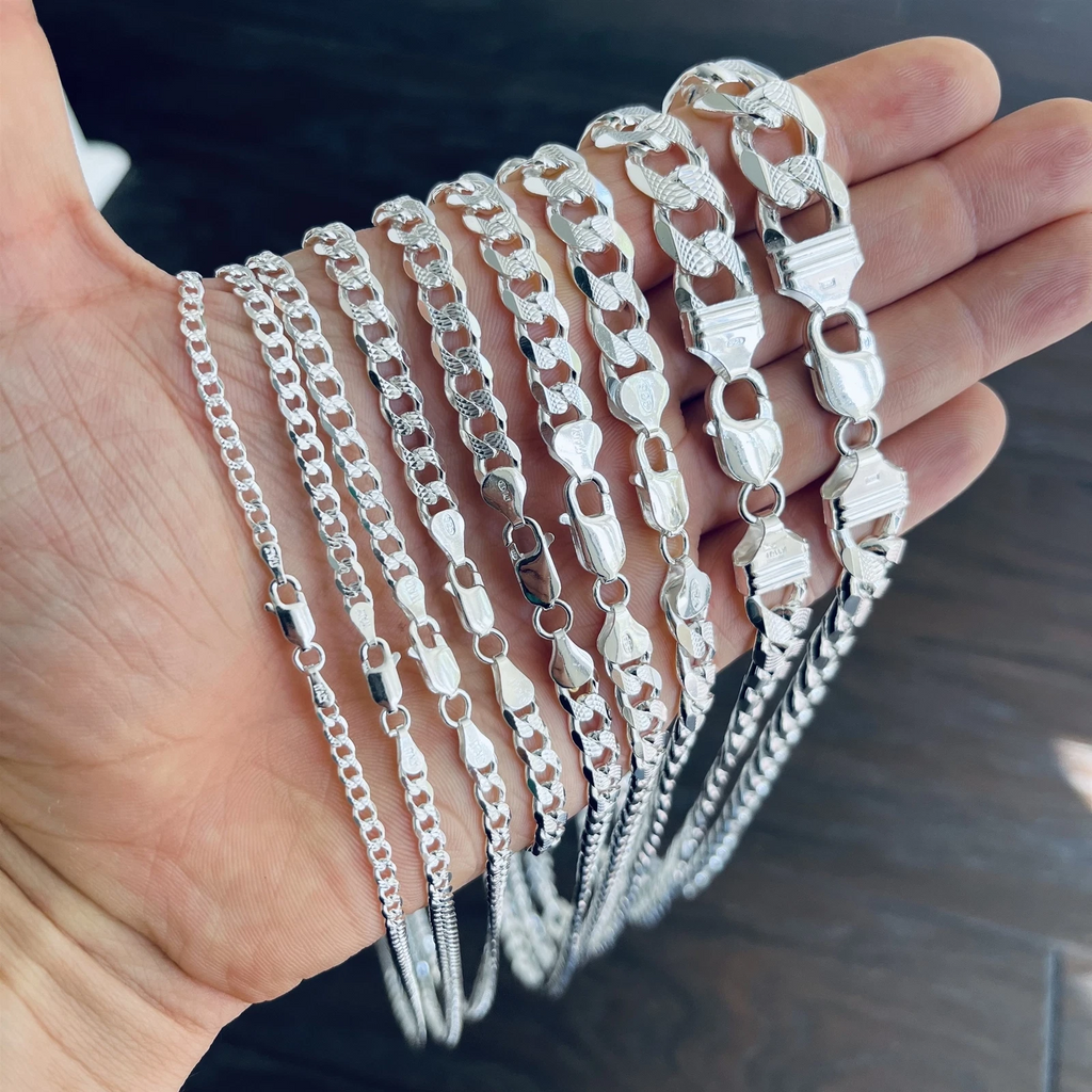 Necklace for Men Women Real Solid 925 Sterling Silver Chain Cuban Curb