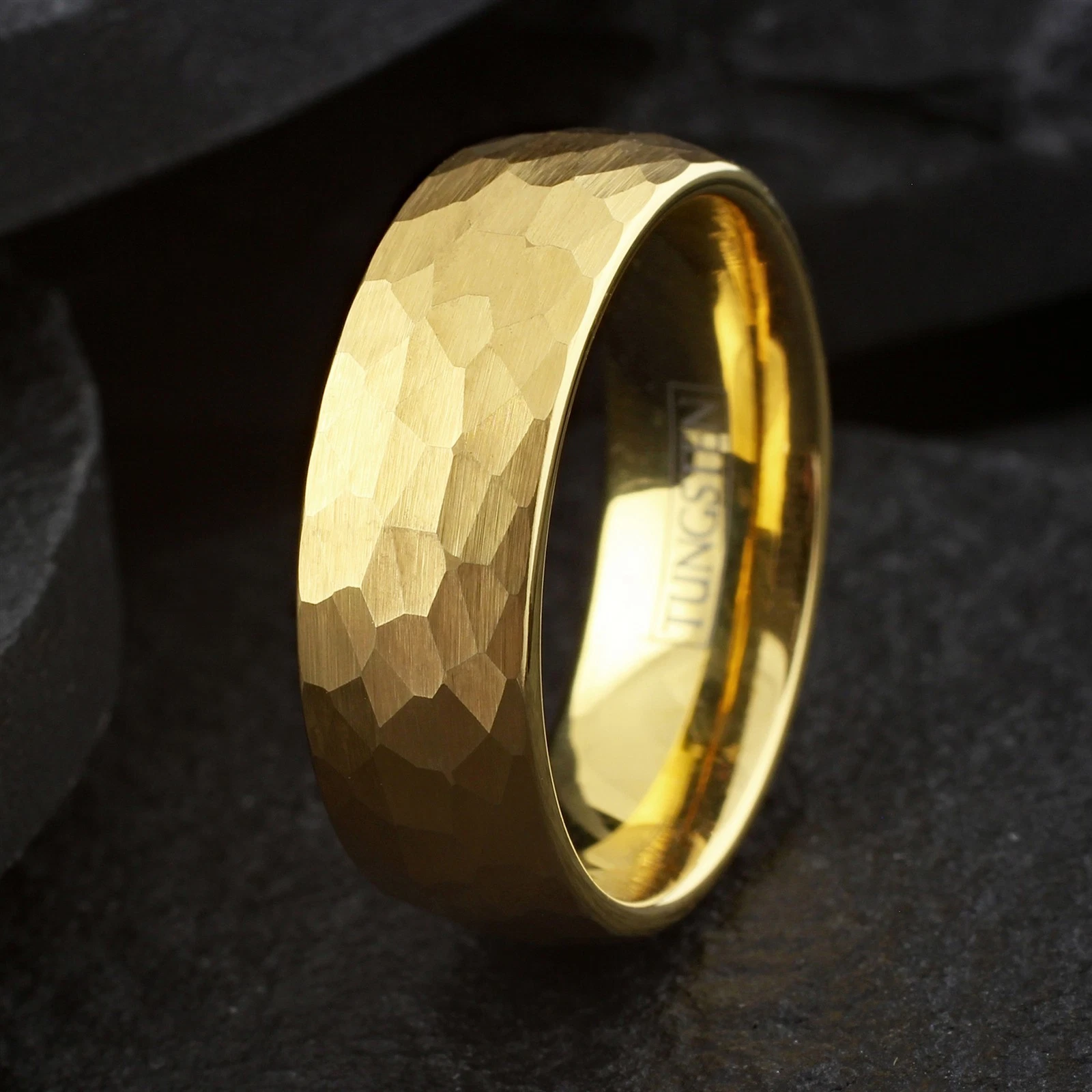 Men's Yellow Gold Hammered Brush Dome Wedding Band Ring - Women's/Men's Wedding Rings