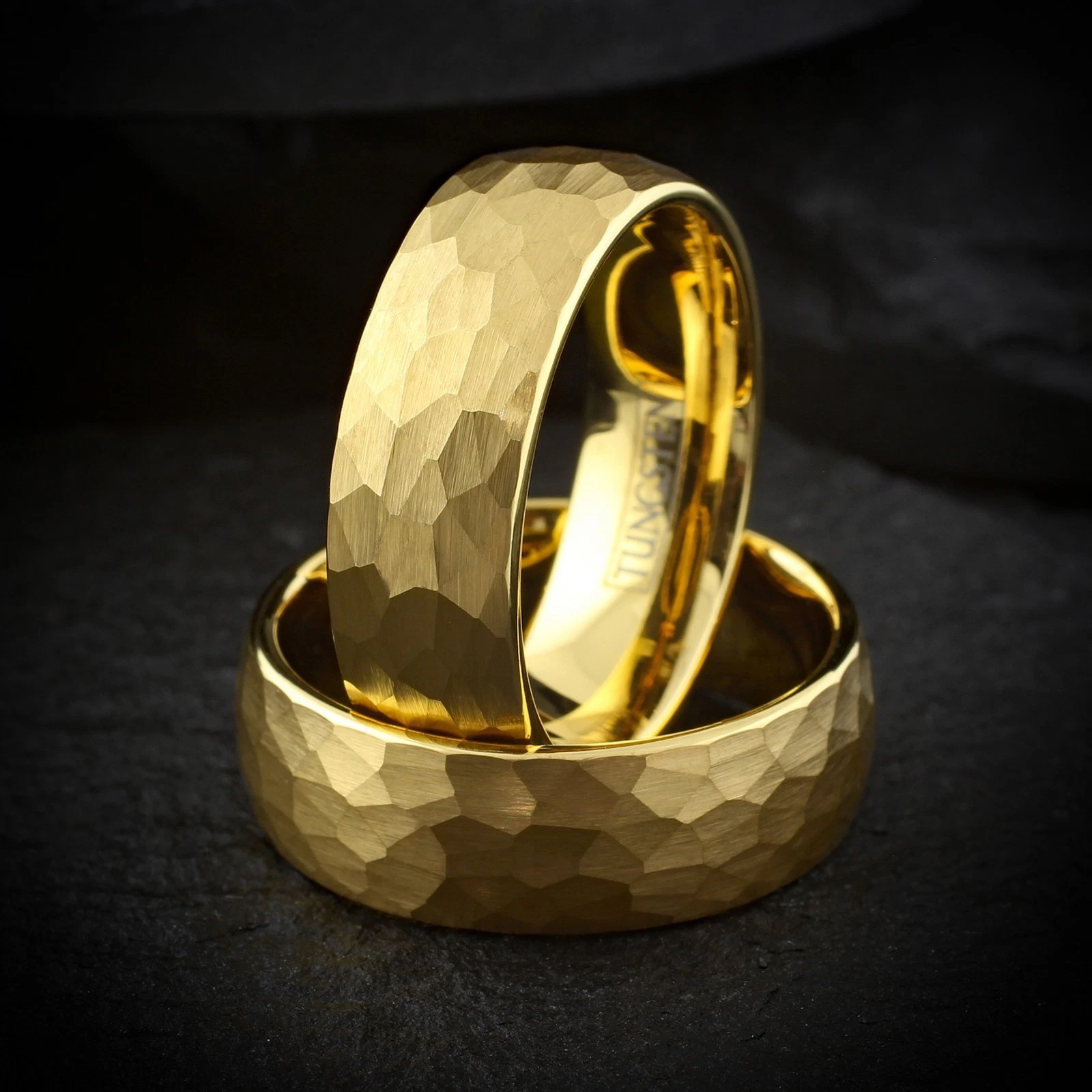 Men's Yellow Gold Hammered Brush Dome Wedding Band Ring - Women's/Men's Wedding Rings