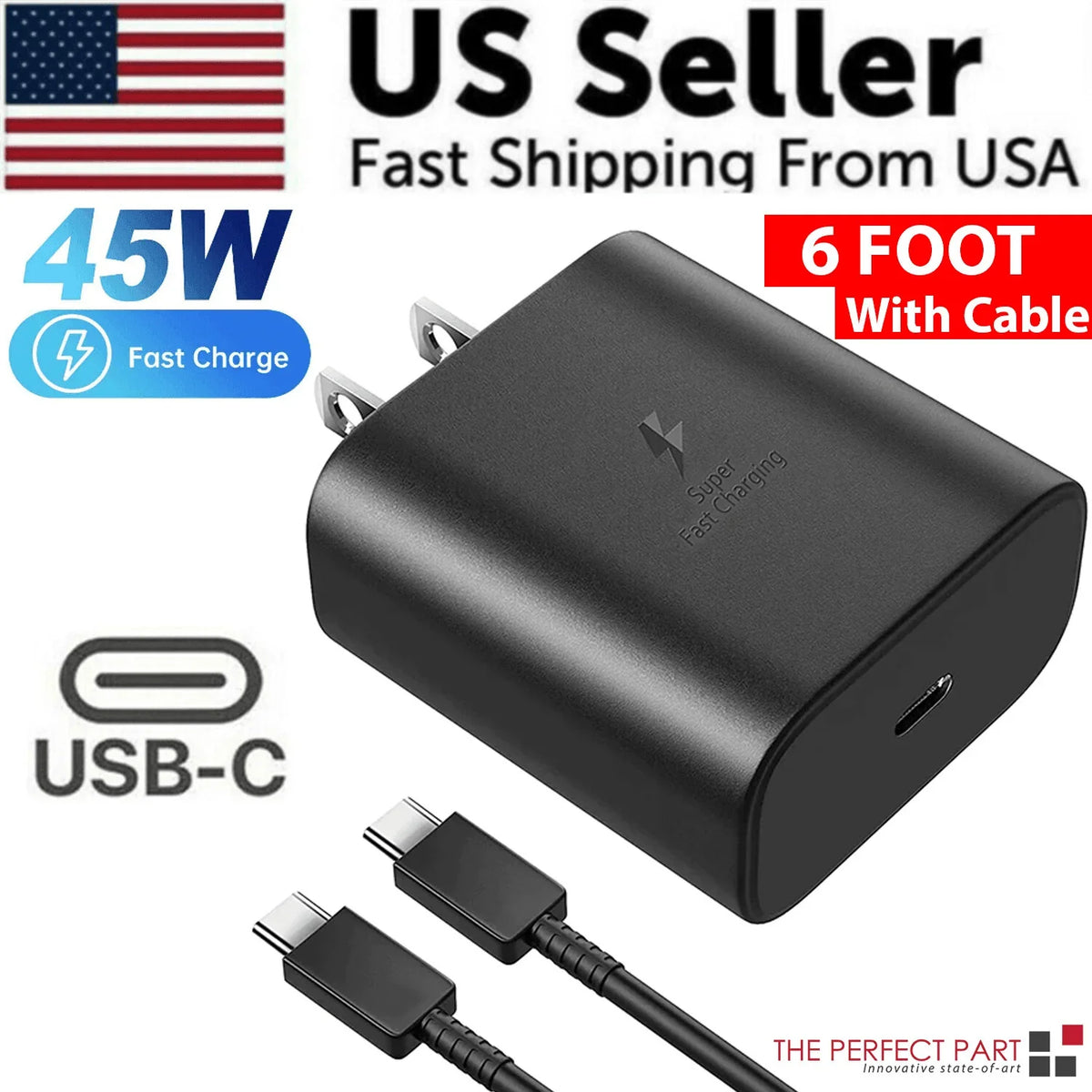 45W USB-C Super Fast Wall Charger + 6FT Cable For Samsung Galaxy S20 S21 S22 S23 - Jewelry Store by Erik Rayo