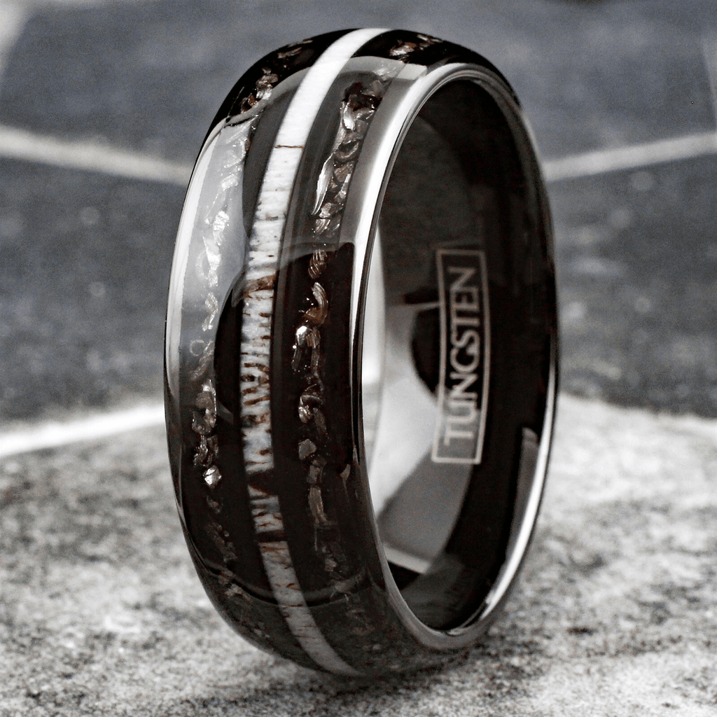 Black Meteorite Wedding Band Ring for Men Tungsten Carbide Ring Deer Antler - Jewelry Store by Erik Rayo