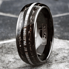 Load image into Gallery viewer, Black Meteorite Wedding Band Ring for Men Tungsten Carbide Ring Deer Antler
