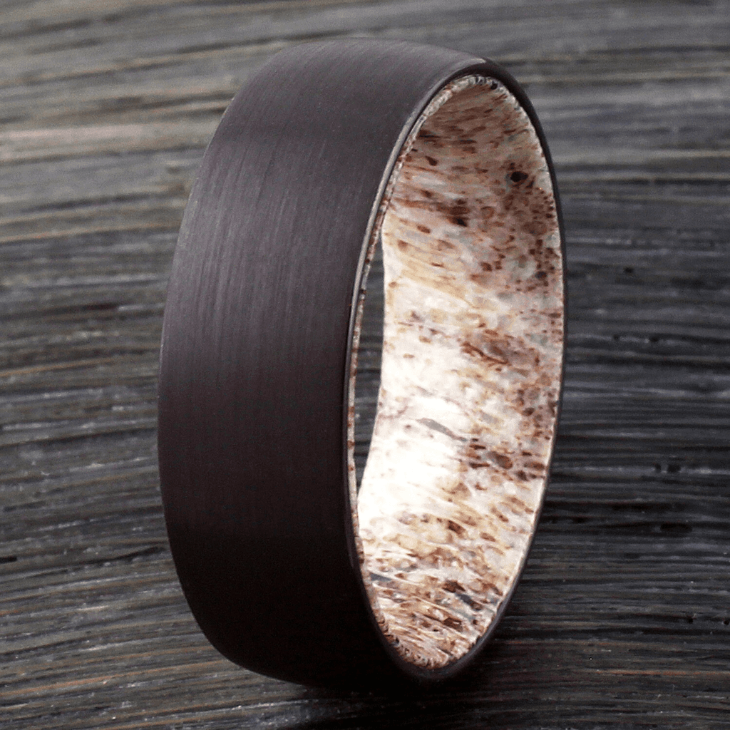 Wedding Band Ring for Men Black Tungsten Carbide Deer Antler Inside Wedding Band Ring - Jewelry Store by Erik Rayo