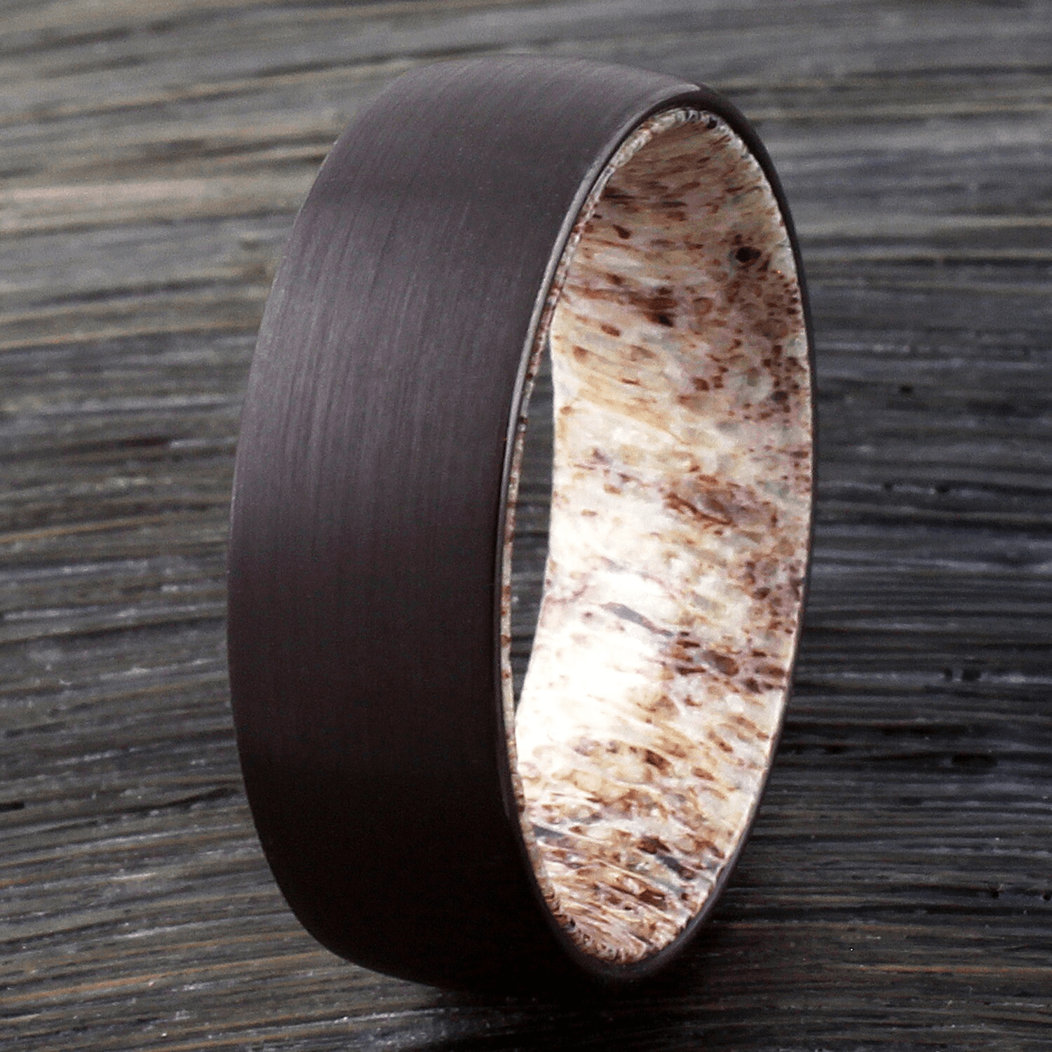 Wedding Band Ring for Men Black Tungsten Carbide Deer Antler Inside Wedding Band Ring - Jewelry Store by Erik Rayo