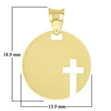 Load image into Gallery viewer, Italian 14k Yellow Gold Cross Cut Out Disc Religious Charm Pendant 0.7 grams
