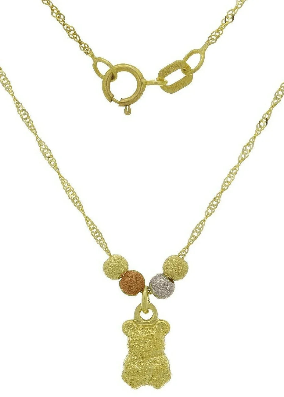 14k Tri Color Gold Ball Beads Teddy Bear Charm Bracelet Singapore Chain 7" 1.1g - Jewelry Store by Erik Rayo