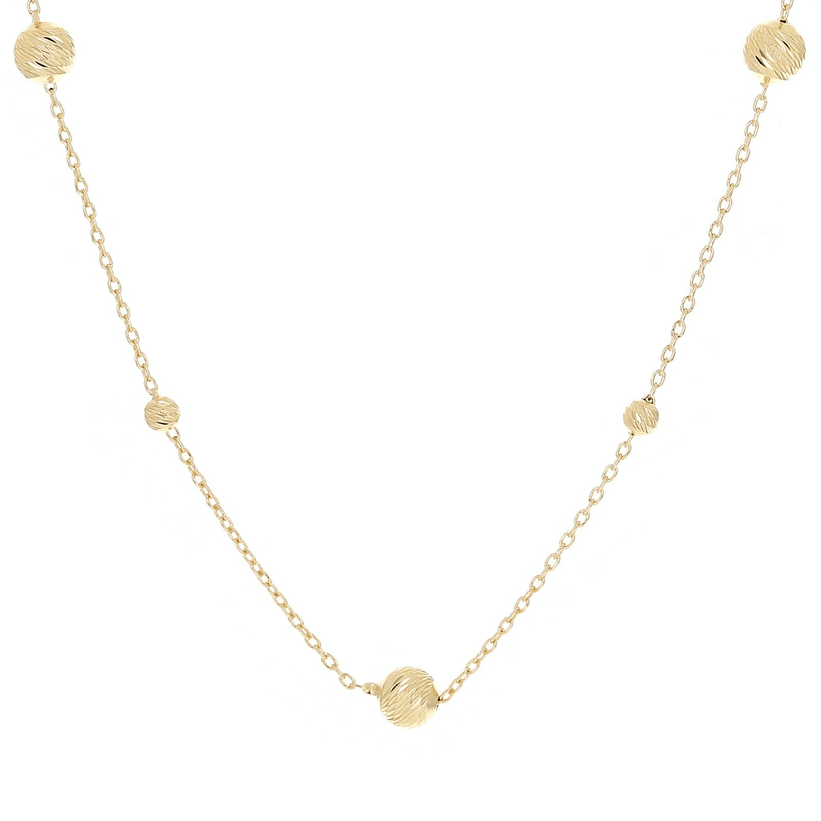 Italian 14k Yellow Gold Diamond Cut Ball Bead Station Necklace 18" 2.7 grams - Jewelry Store by Erik Rayo