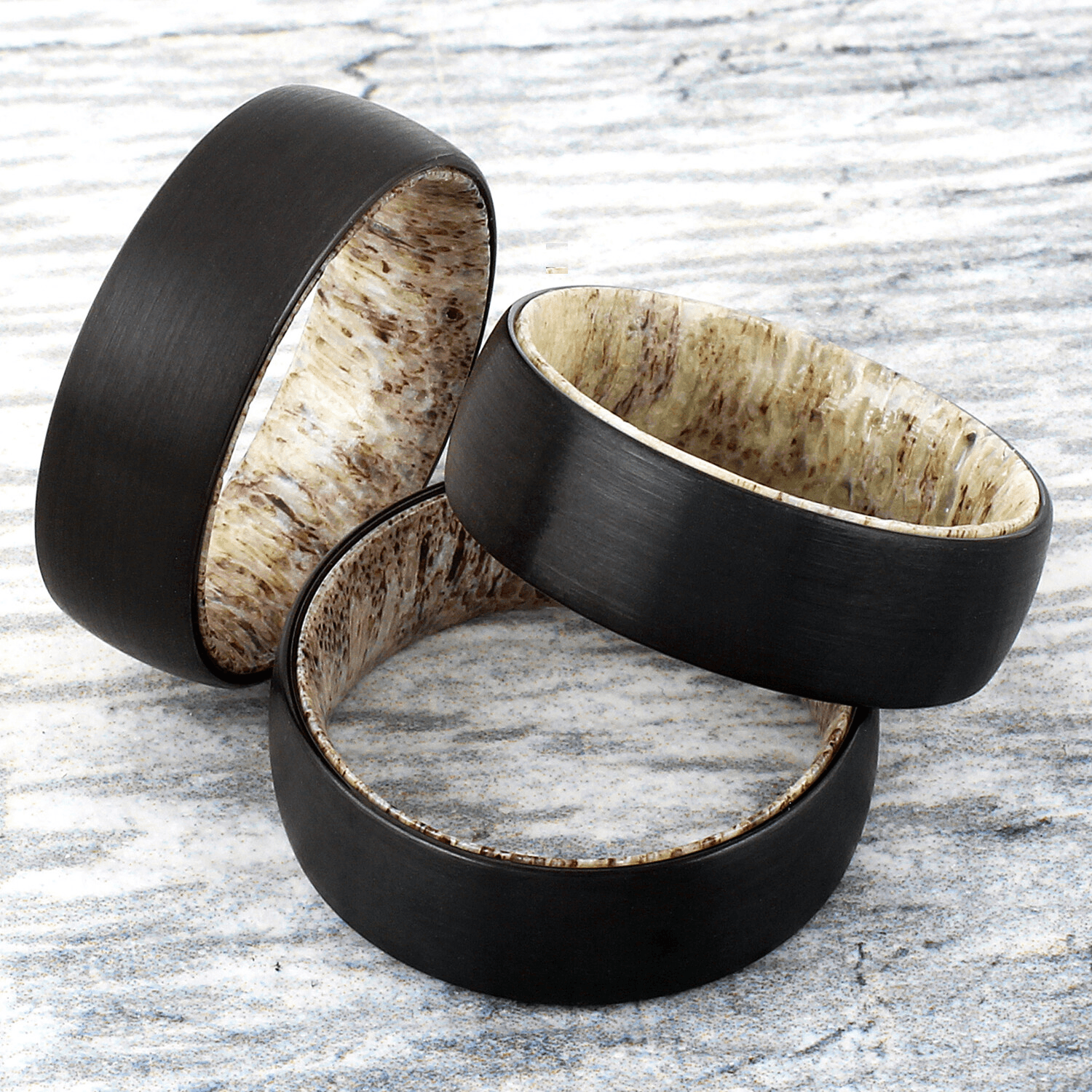 Wedding Band Ring for Men Black Tungsten Carbide Deer Antler Inside Wedding Band Ring - Jewelry Store by Erik Rayo
