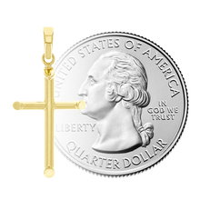 Load image into Gallery viewer, Italian 14k Yellow Gold Hollow Plain Cross Charm Pendant 26mm x12.5mm 0.5 gram
