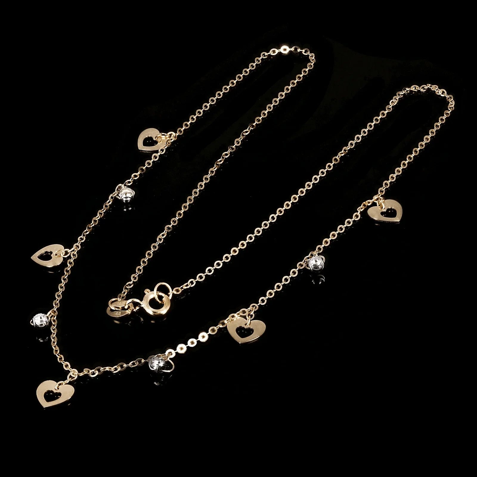 Italian 14k Two Tone Gold Ball Bead & Heart Charm Necklace 16.5" 2.1 grams - Jewelry Store by Erik Rayo