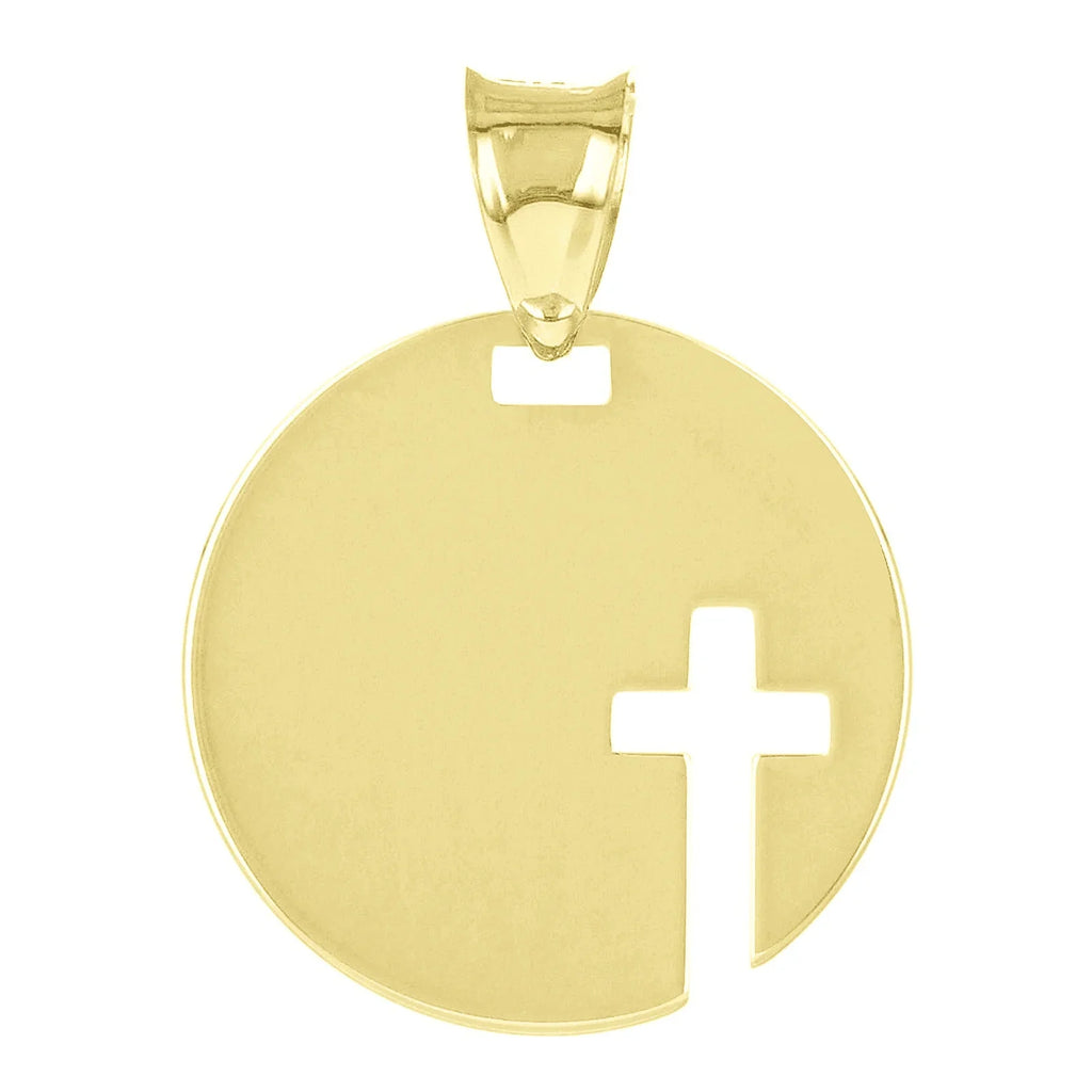 Italian 14k Yellow Gold Cross Cut Out Disc Religious Charm Pendant 0.7 grams - Jewelry Store by Erik Rayo