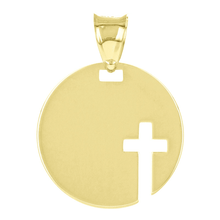 Load image into Gallery viewer, Italian 14k Yellow Gold Cross Cut Out Disc Religious Charm Pendant 0.7 grams
