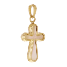 Load image into Gallery viewer, Italian 14k Yellow Gold Mother of Pearl Cross Charm Pendant 21.7mm x 10.9mm 0.7g
