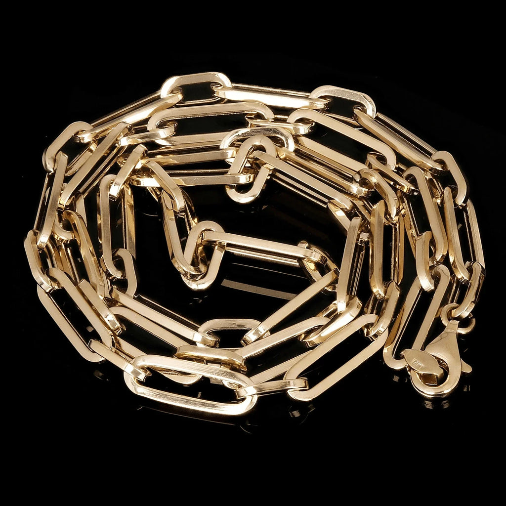 Italian 14k Yellow Gold Hollow Paper Clip Chain Necklace 20" 4.2mm 7 grams - Jewelry Store by Erik Rayo