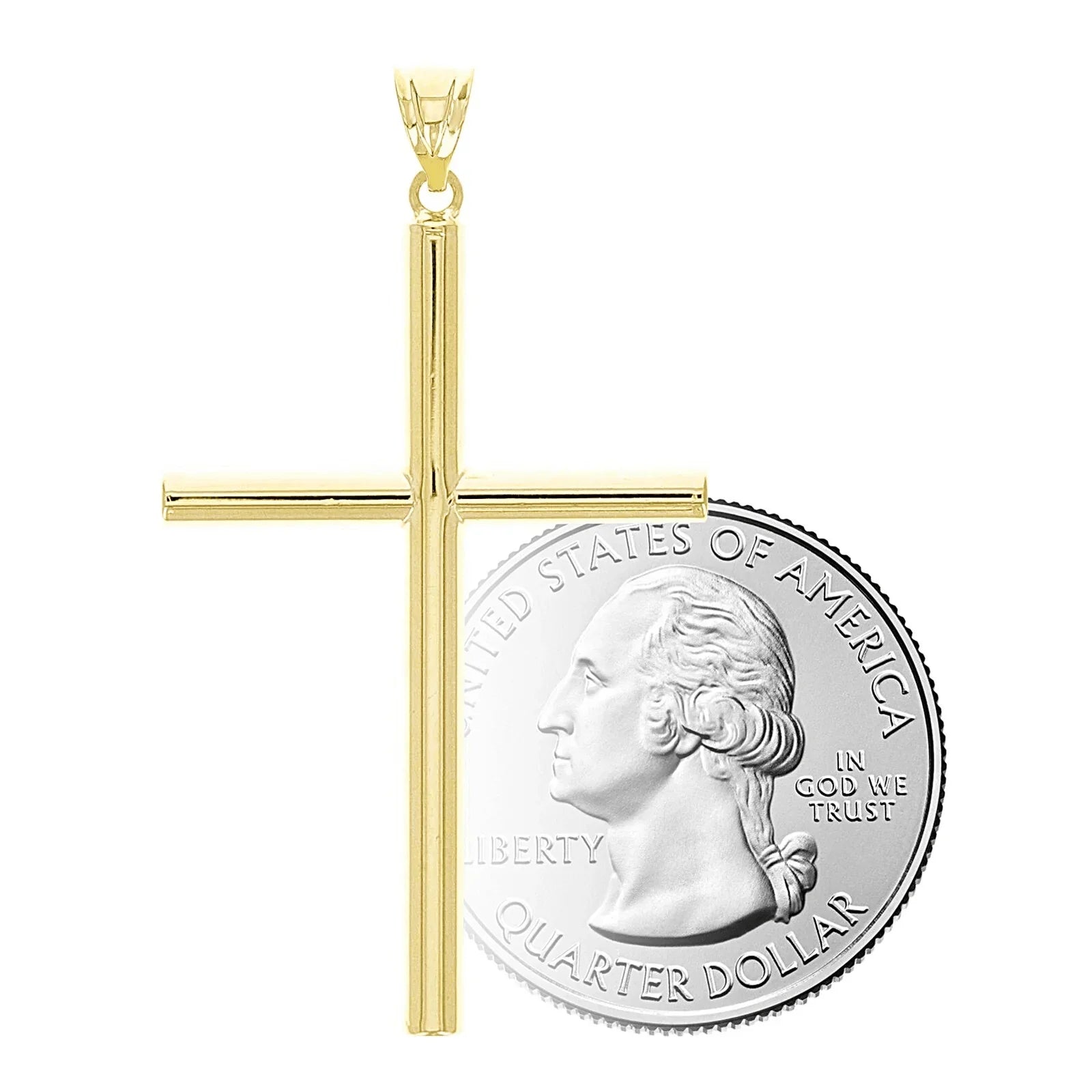 Italian 14k Yellow Gold Hollow Polished Plain Cross Charm Pendant 1.7" 1.3 grams - Jewelry Store by Erik Rayo