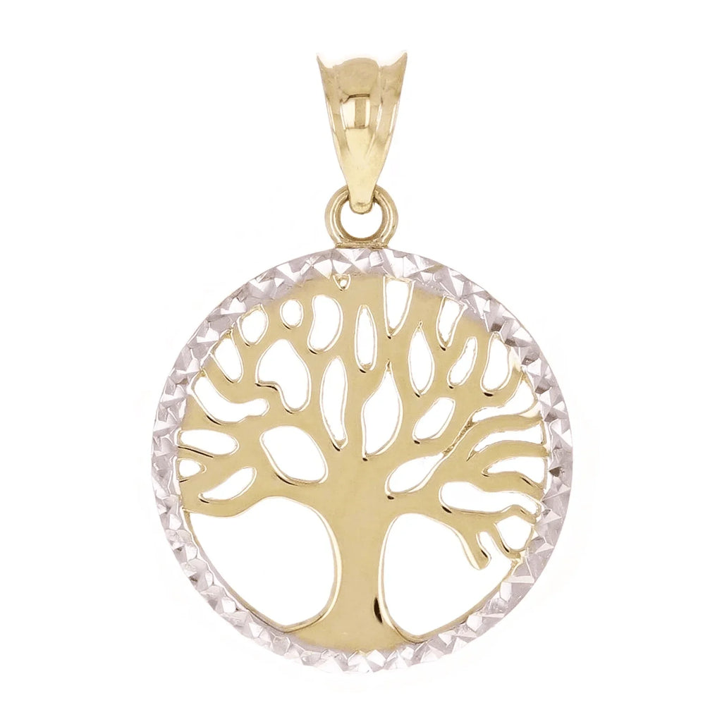 Italian 14k Yellow & White Gold Tree of Life Charm Pendant 22.7mmx15.5mm 1 gram - Jewelry Store by Erik Rayo