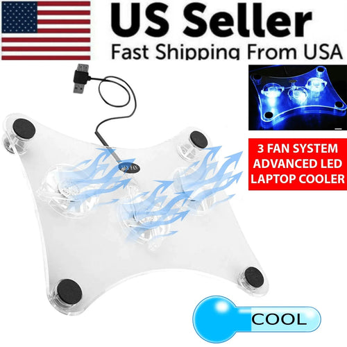 3 Fans USB Cooler Cooling Pad Stand LED Light Radiator For Laptop PC Notebook - Jewelry Store by Erik Rayo