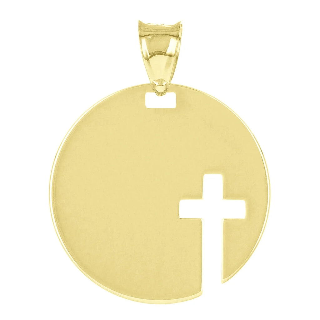 Italian 14k Yellow Gold Cross Cut Out Disc Religious Charm Pendant 0.8 grams - Jewelry Store by Erik Rayo