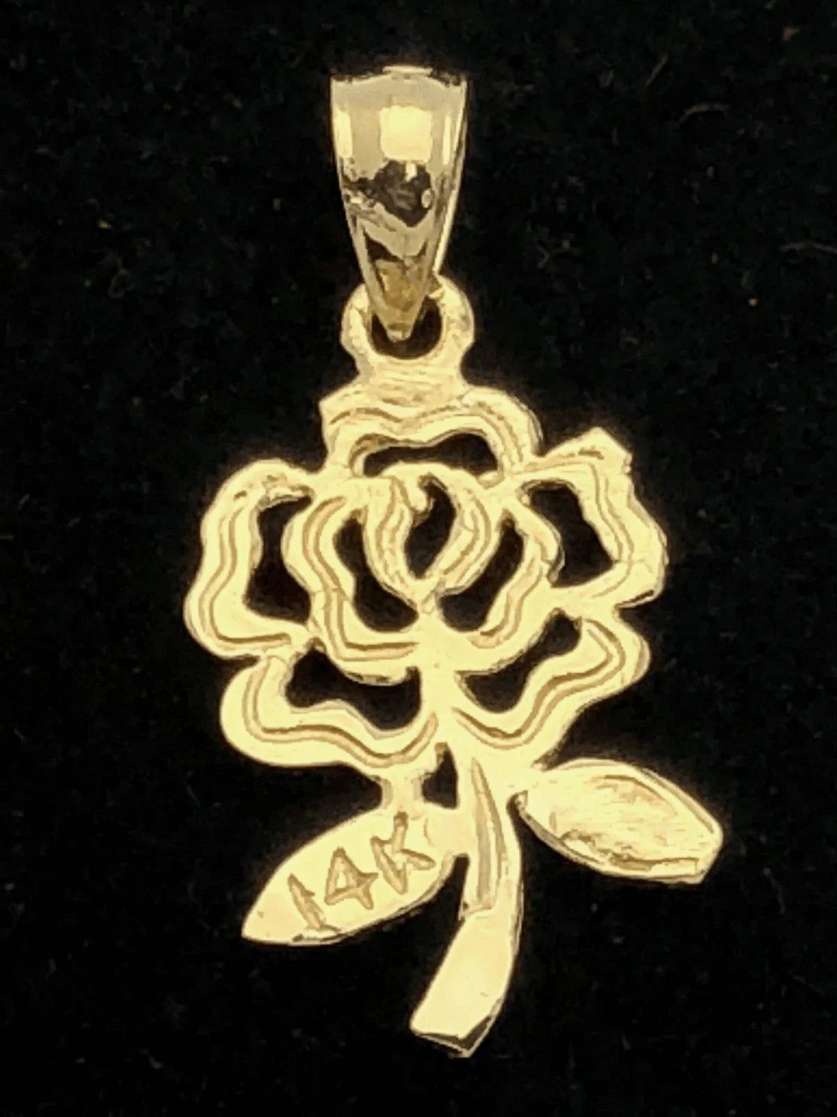 14k Yellow Gold Solid Diamond Cut Rose Flower Charm Pendant 1.1 grams - Jewelry Store by Erik Rayo