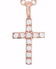 Load image into Gallery viewer, 14k Rose Gold 0.04ctw Diamond Cross Pendant Small Religious Charm
