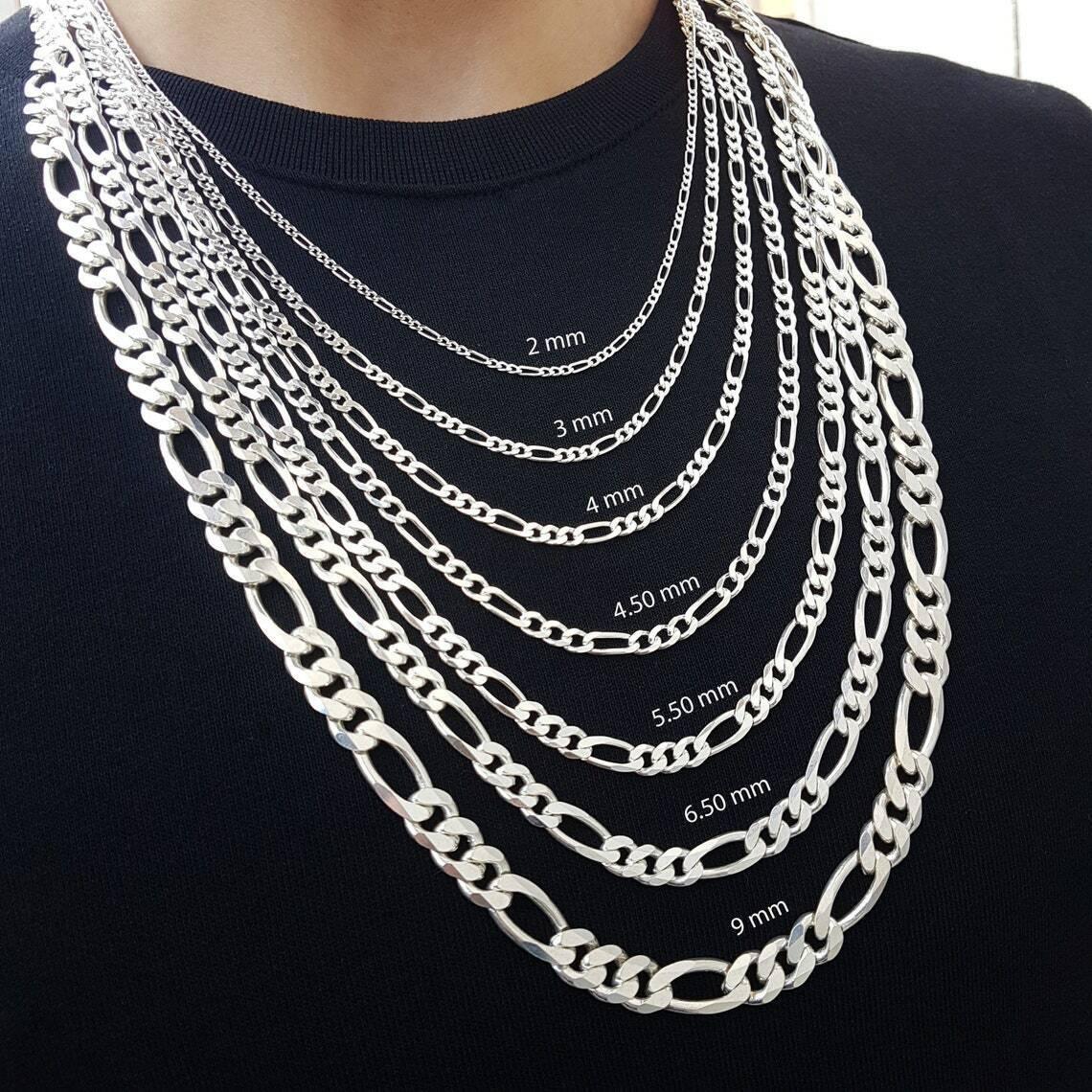Cadenas Para Hombre y Mujer de Plata 925 de Ley Esterlina Eslabon Figaro Italiana Corte De Diamante - Jewelry Store by Erik Rayo