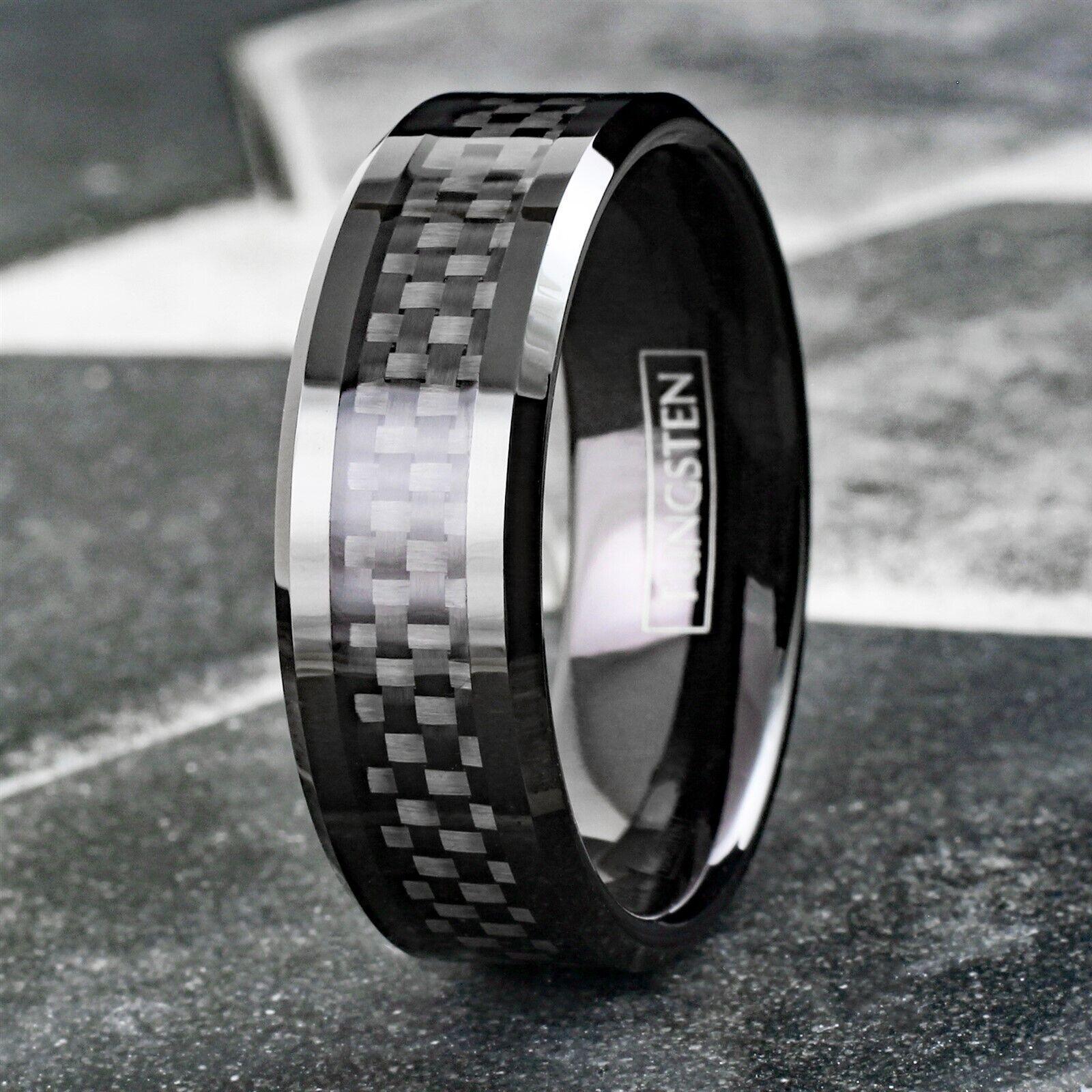 Men’s Wedding Band Rings - Black Carbon Fiber Inlay - Durable Wedding Rings for Men and Women - Jewelry Store by Erik Rayo