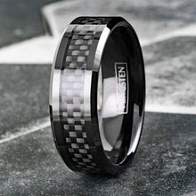 Load image into Gallery viewer, Men&#39;s Wedding Band Rings - Black Carbon Fiber Inlay - Wedding Rings for Men and Women
