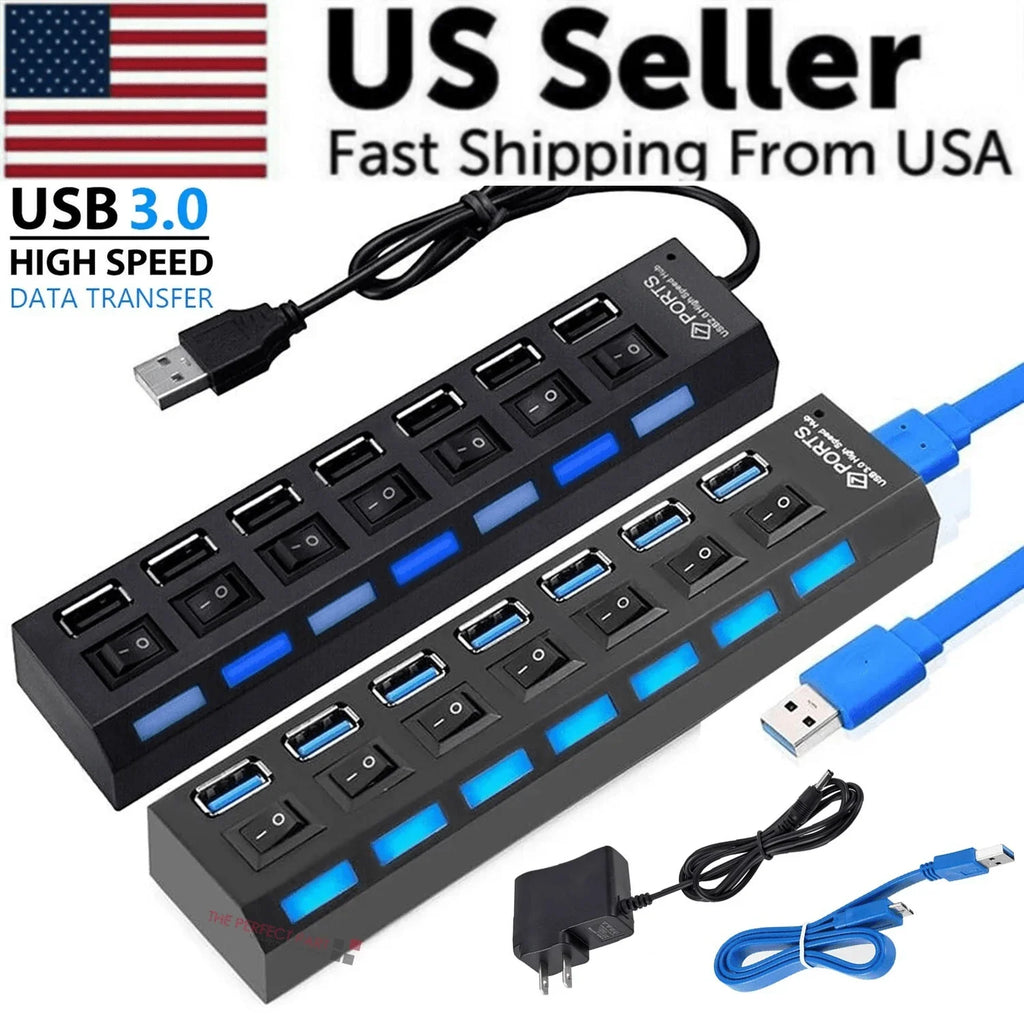 7 Port USB 2.0 / 3.0 Hub Splitter Adapter High Speed For PC Laptop Mac Desktop - Jewelry Store by Erik Rayo