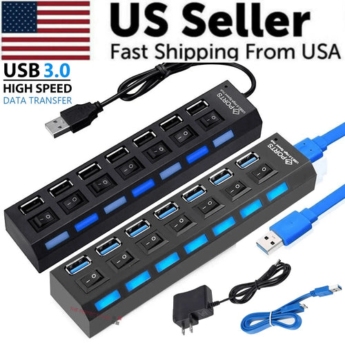 7 Port USB 2.0 / 3.0 Hub Splitter Adapter High Speed For PC Laptop Mac Desktop - Jewelry Store by Erik Rayo