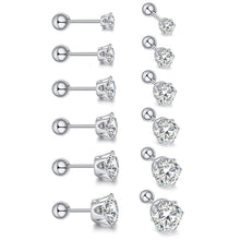 Load image into Gallery viewer, Stud Earrings with Roundback 6 Pair Stainless Steel Round Cubic Zirconia for Men Women Children and Babies - Jewelry Store by Erik Rayo
