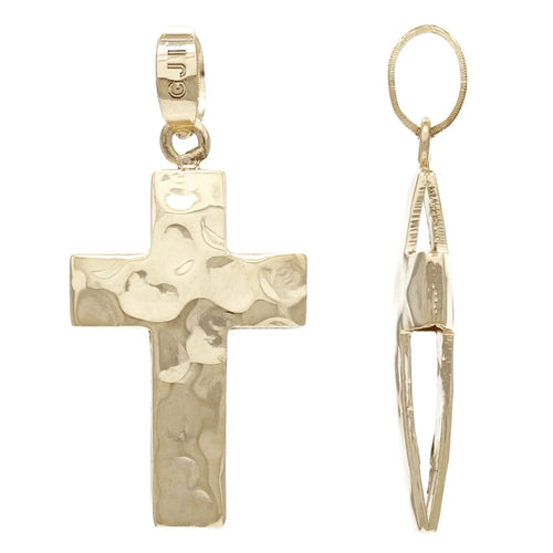14k Yellow Gold Solid Hammered Metal: Texture Puffed Cross Charm Pendant 1.3grams - Jewelry Store by Erik Rayo