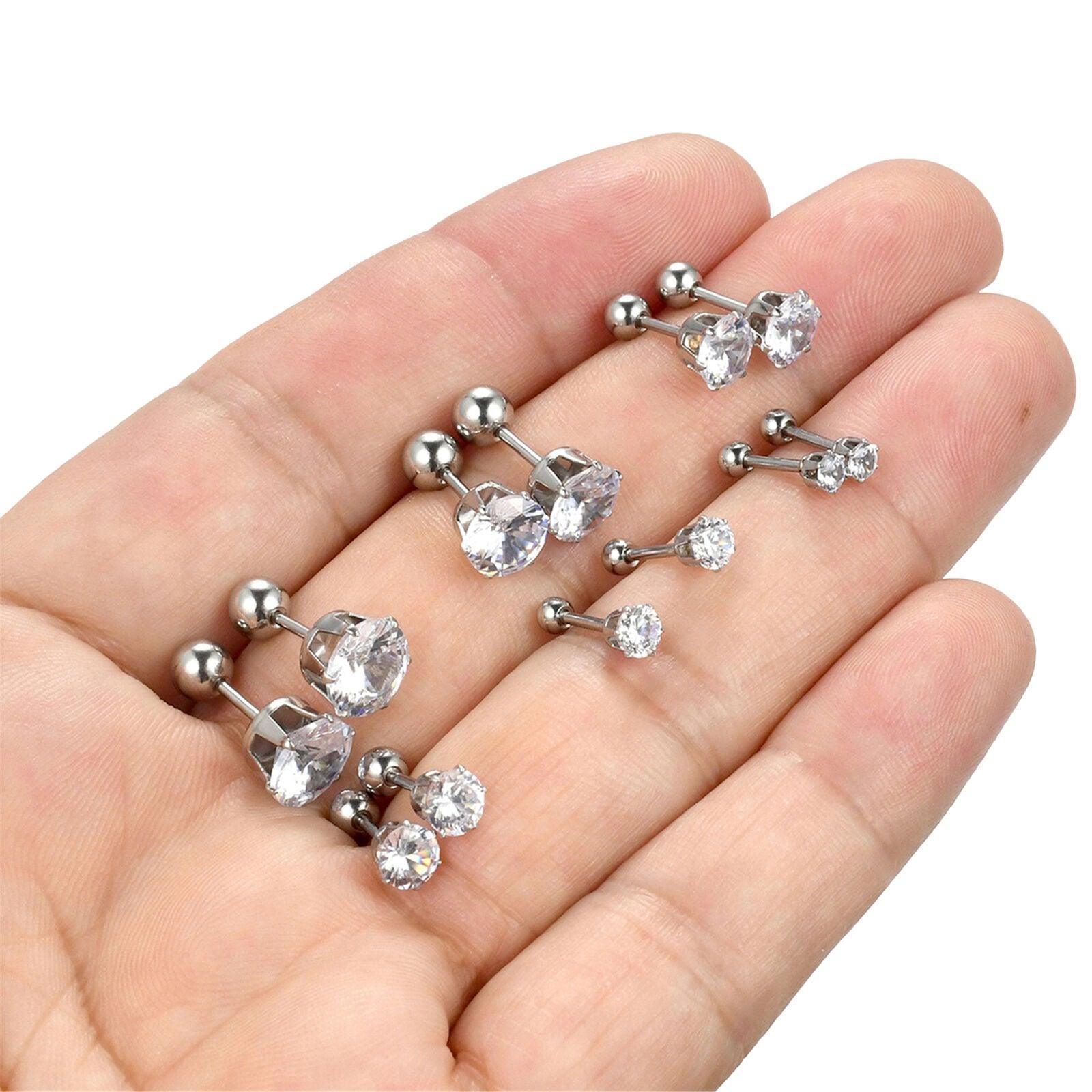 Stud Earrings with Roundback 6 Pair Stainless Steel Round Cubic Zirconia for Men Women Children and Babies - Jewelry Store by Erik Rayo