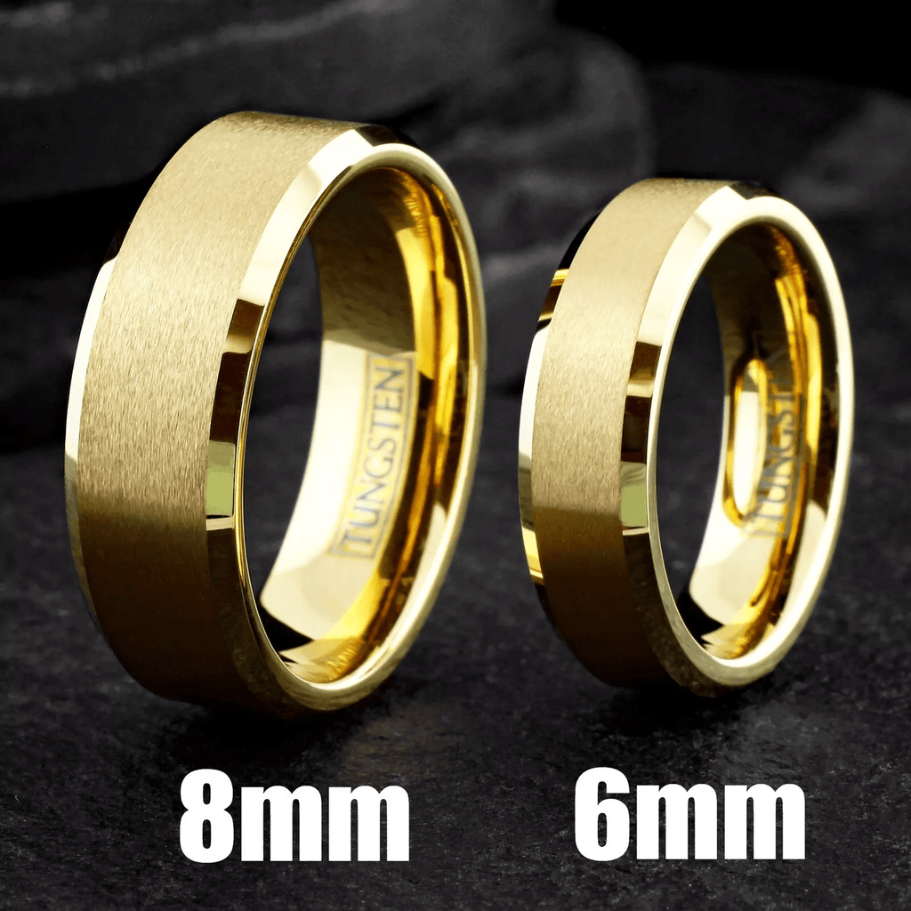 Gold Tungsten Carbide Wedding Band Ring for Men & Women – Beveled Edge Design - Jewelry Store by Erik Rayo